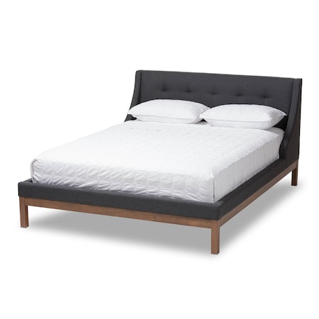 Baxton Studio Louvain Grey Upholstered Walnut-Finished Full Sized Platform Bed 146-8155
